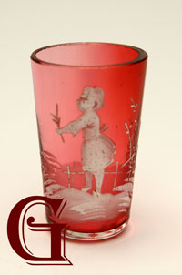 Mary Gregory cranberry glass tot
